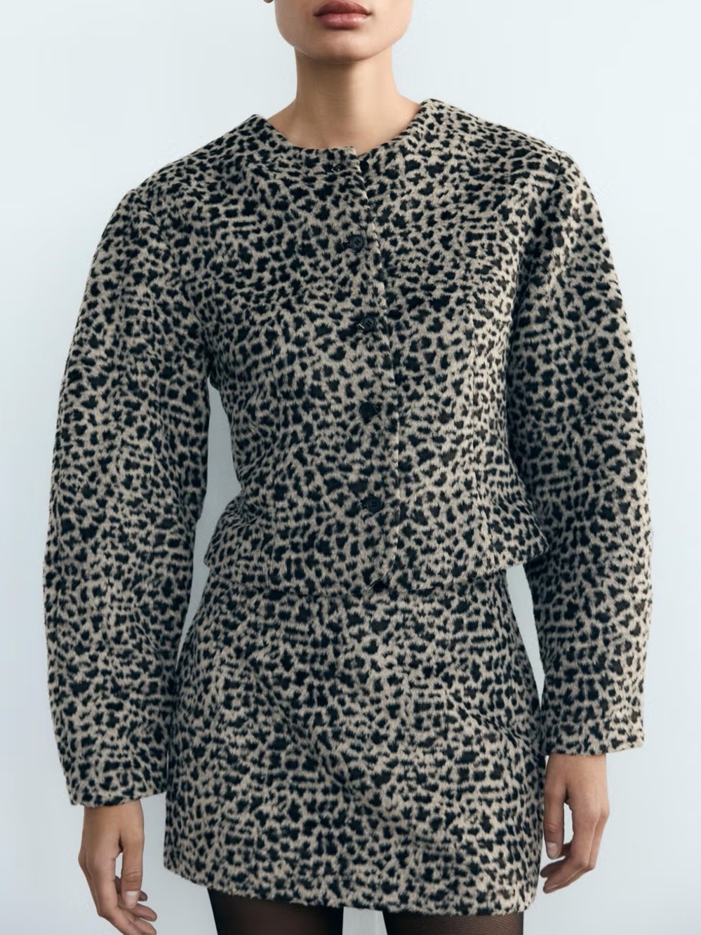 Leopard Print Cropped Jacket and Mini Skirt Matching Set